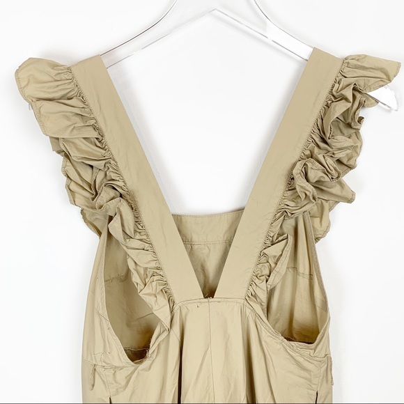 Urban Outfitters | Tan Poplin Ruffle Midi Dress - Picture 6 of 11